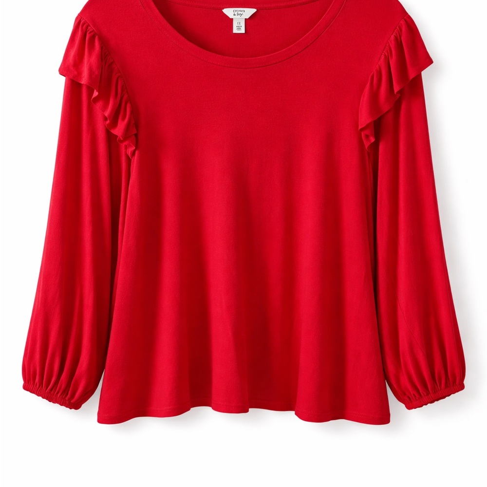 Red Ruffle Sleeve Women's Top